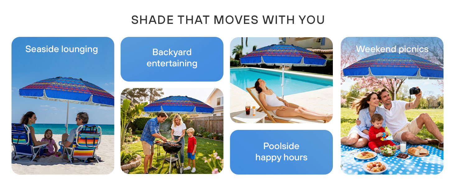 AMMSUN 8ft large beach umbrellas for sand with sand anchor fits for seaside, backyard, poolside and picnics