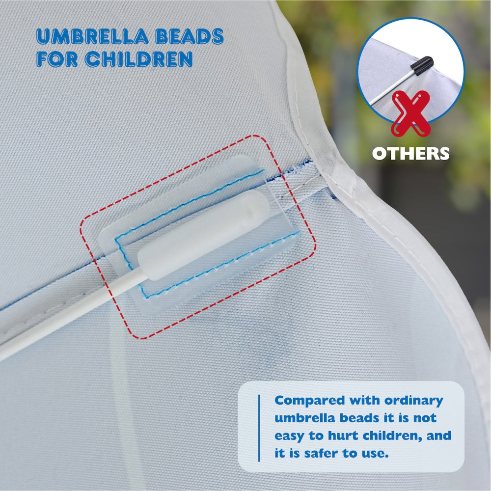 AMMSUN 5ft Kid Umbrella for childrens picnic table, Sky Blue - AMMSUN Beach Umbrella with sae umbrella beads for children
