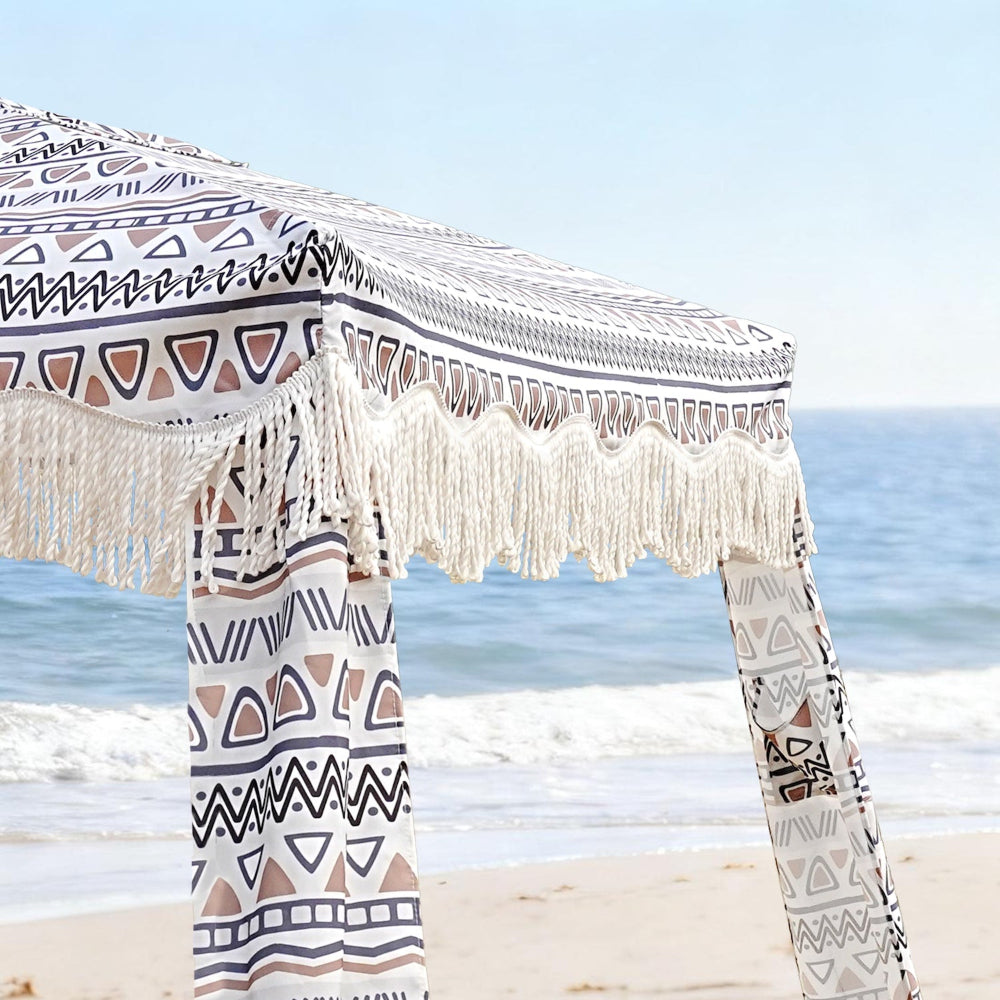 AMMSUN 7'×7' boho tan tassel beach cabana sun shelters for the beach with handwoven fringe