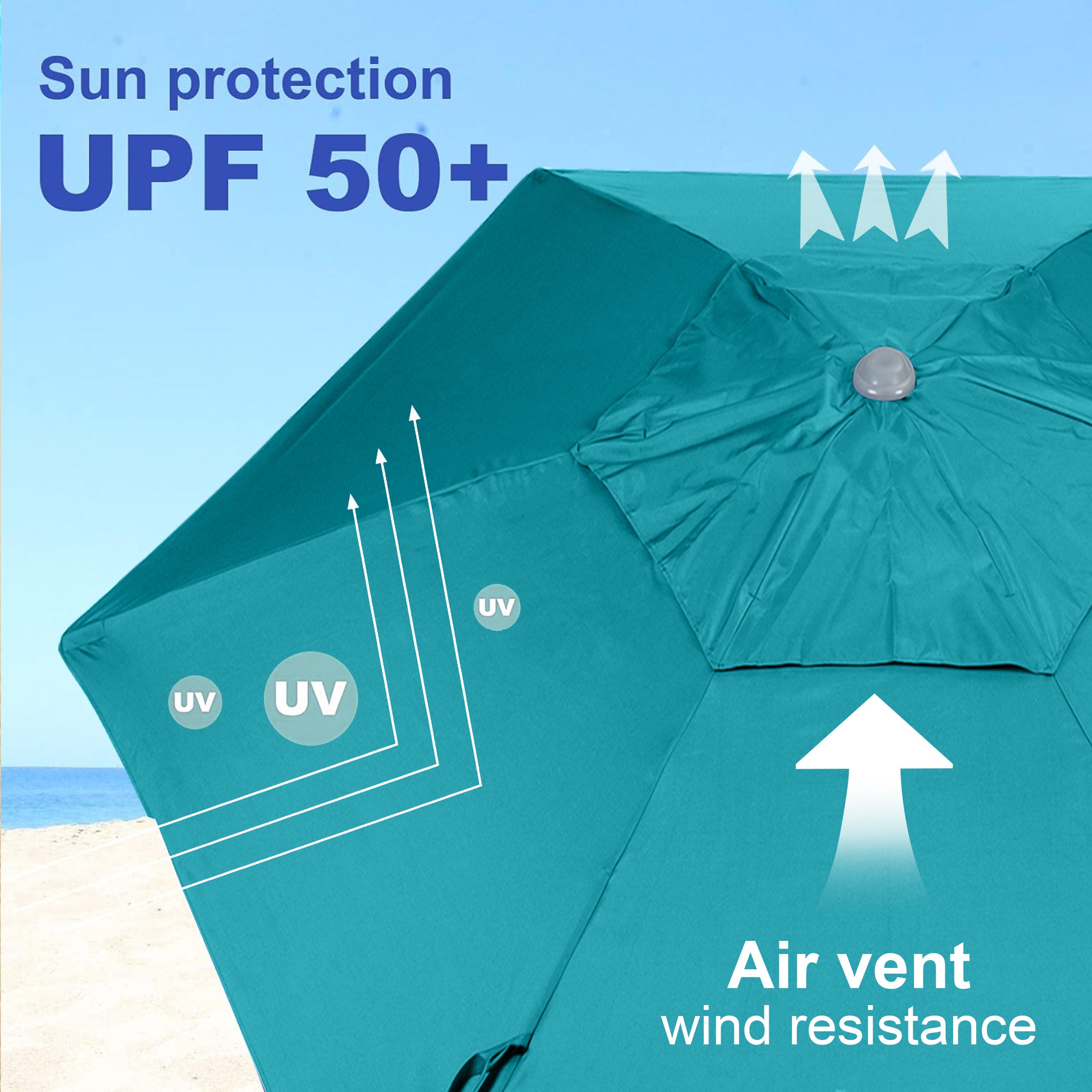 AMMSUN 8ft Heavy Duty Commercial Grade Beach Umbrella Teal
