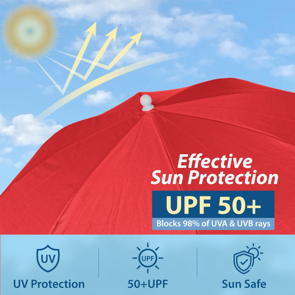 AMMSUN red extra large golf umbrella with clamp for folding chairs with canopy has UPF 50+ fabric
