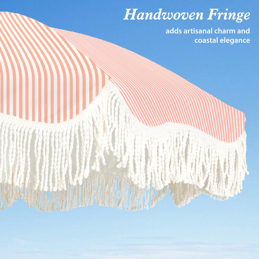 AMMSUN 6.5ft pink stripe waterproof outdoor patio umbrella with fringe is fade and uv 50+ resistant