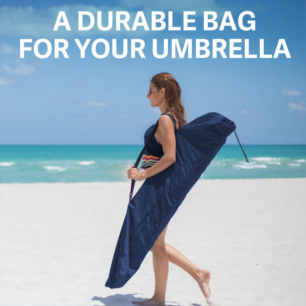 A woman is carrying an AMMSUN navy blue durable bag for umbrella bags