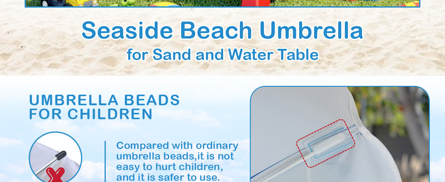 AMMSUN 5ft umbrella for water table with ordinary beads for children's safety
