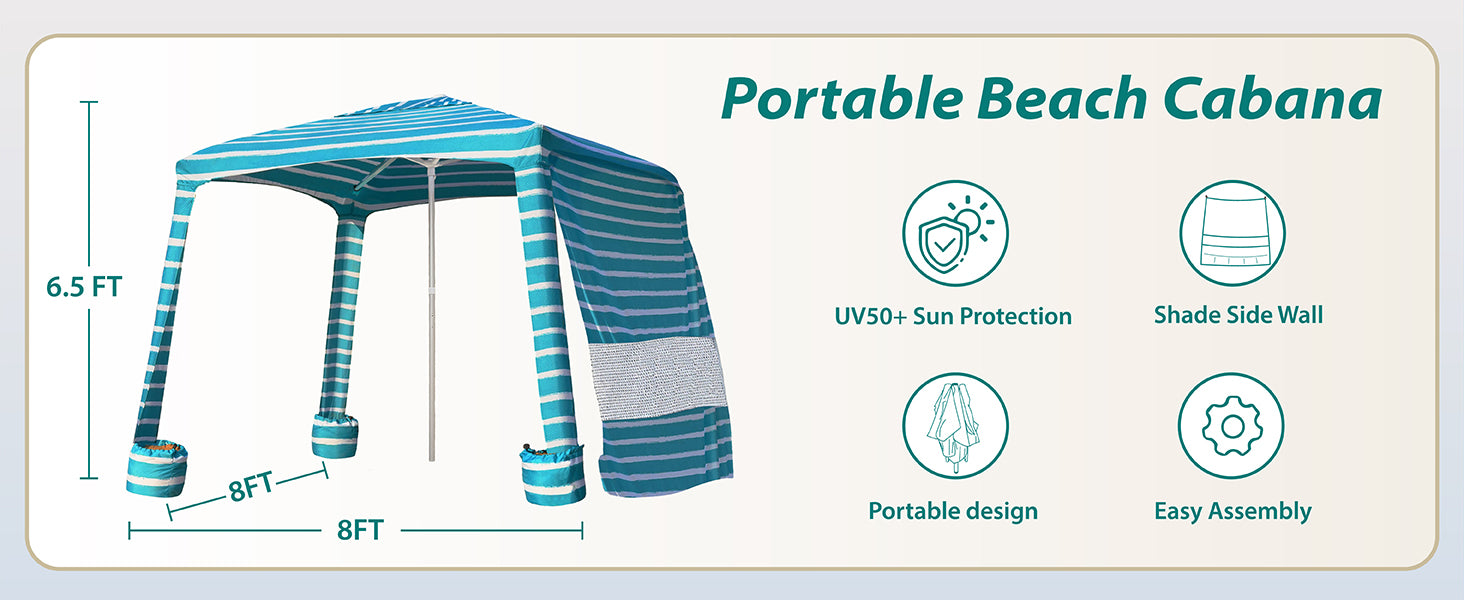 AMMSUN 8'x8 portable cabana beach tent for family with sun wall is up to 6.5ft high
