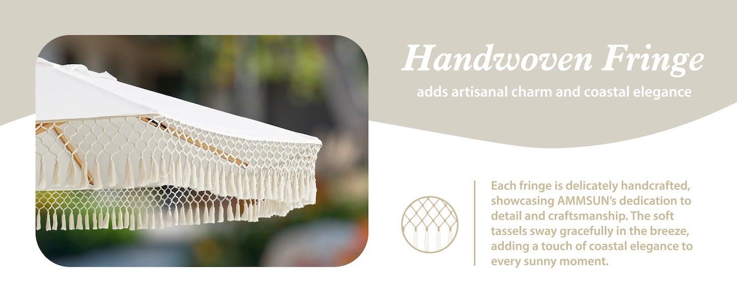 Handwoven fringe for AMMSUN 8.5ft balcony umbrella with pulley lift umbrella outdoor patio