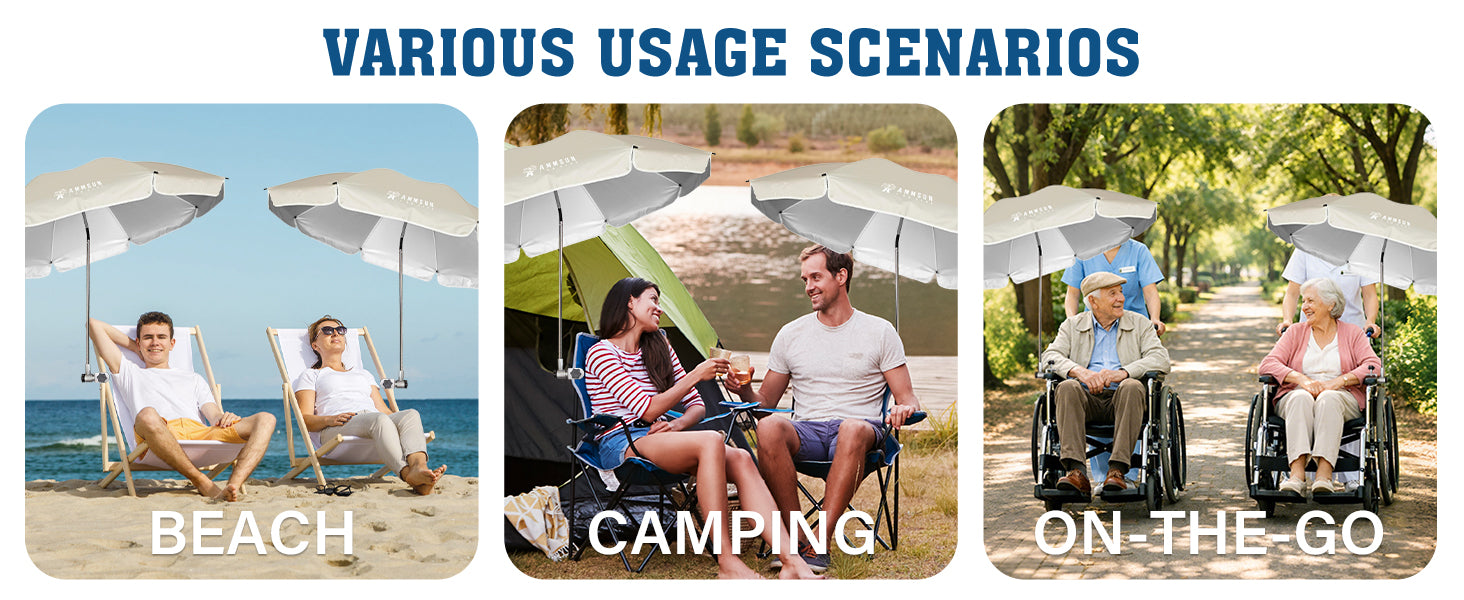 AMMSUN 2 packs beige xl schair umbrella with clamp adjustable fits for beach, camping and on-the-go