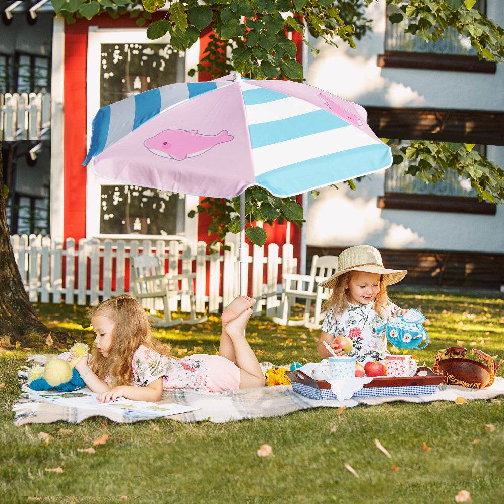 AMMSUN 47 inches /5ft kid Umbrella for Sand and Water Table,Pink Dolphin 5ft / Pink Dolphin