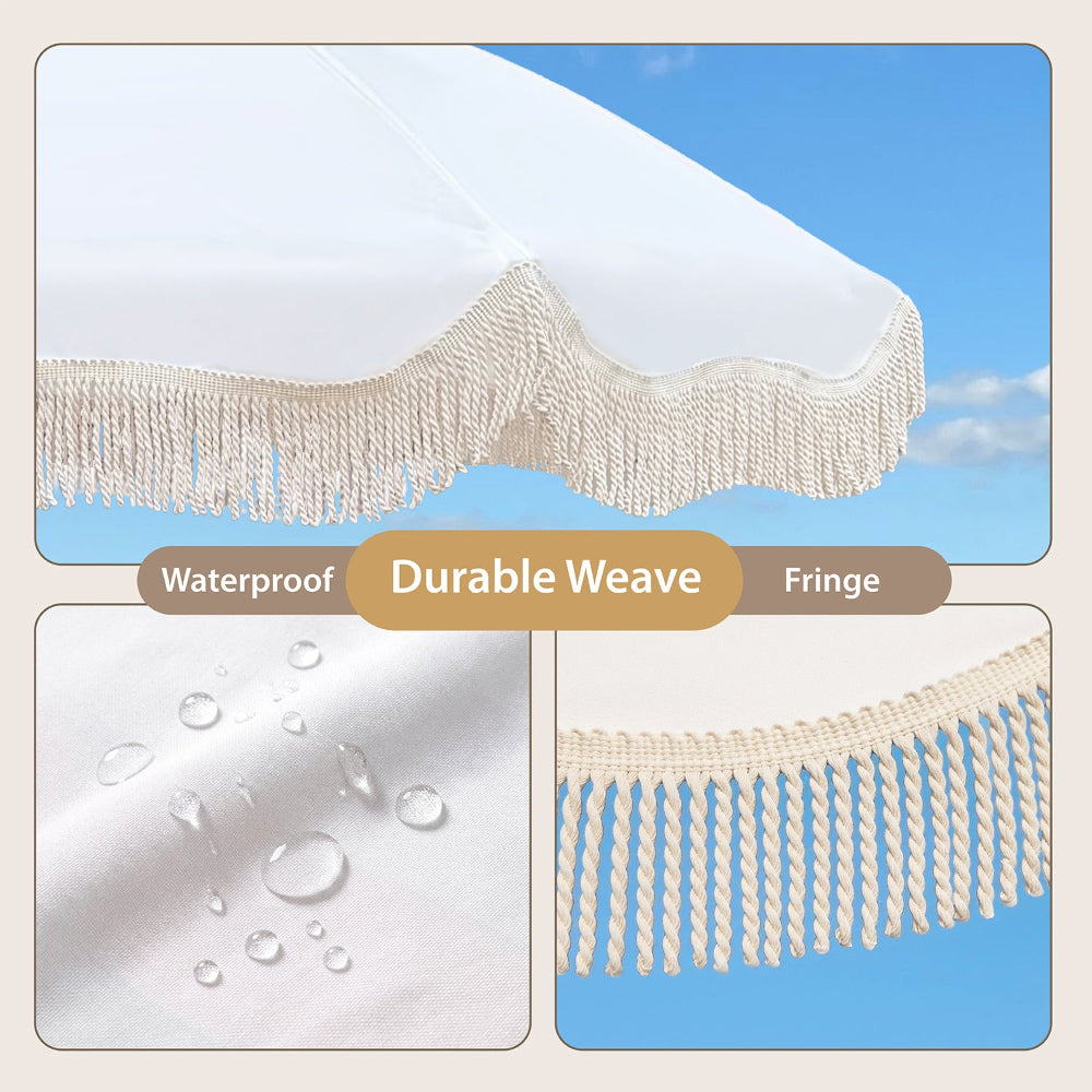 AMMSUN 6.5ft white patio umbrellas for beach outdoors has durable finge and waterproof fabric