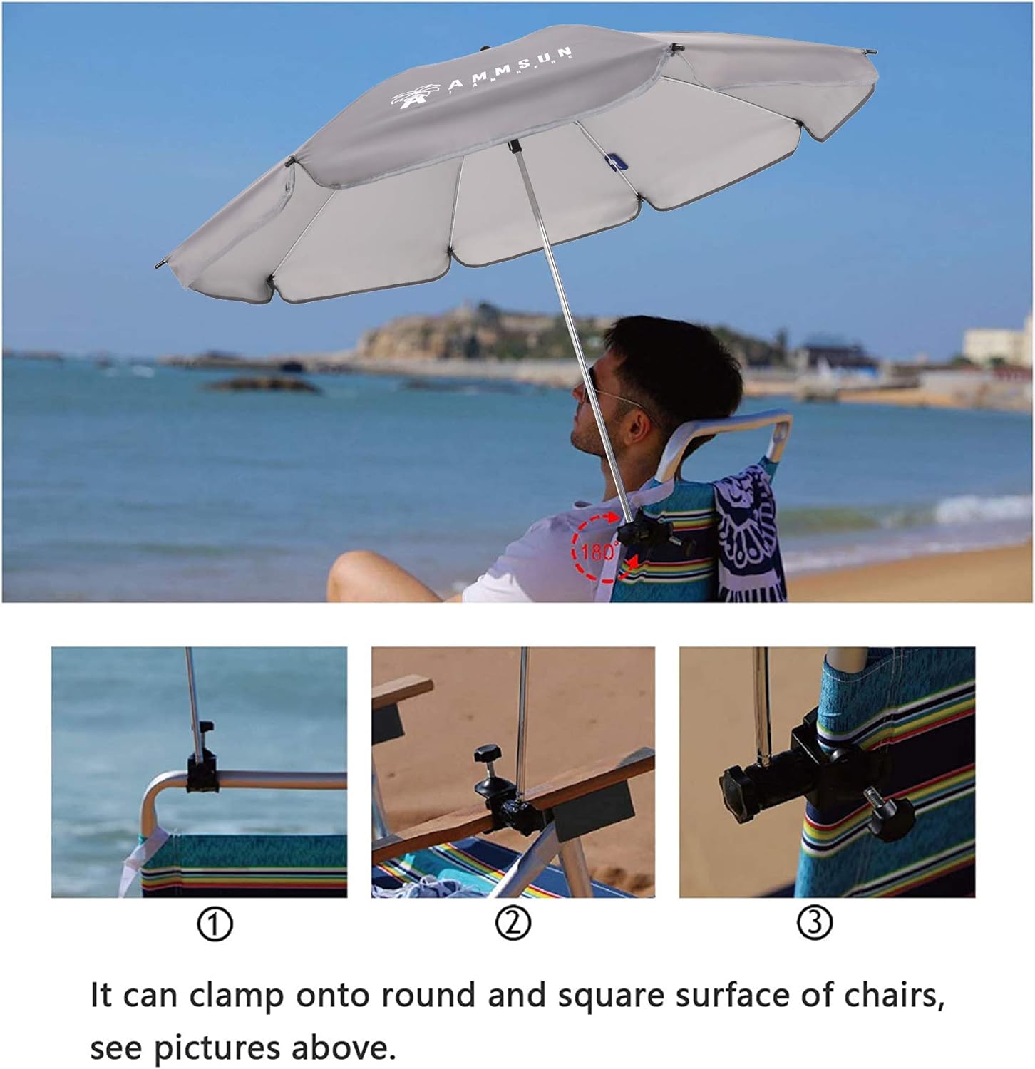 AMMSUN 43 inches Chair Umbrella with Clamp Grey 2 PCS