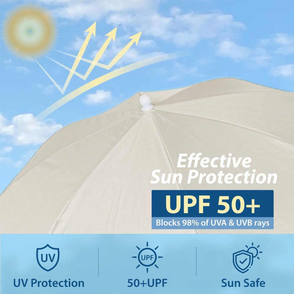 AMMSUN beige sun shade for chair with clamp for stroller umbrella is UPF 50+