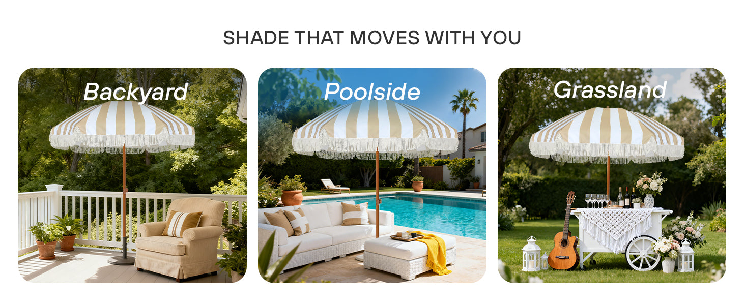 AMMSUN 7ft boho umbrella with fringe for table umbrella outdoor patio fits for backyard, grassland and poolside