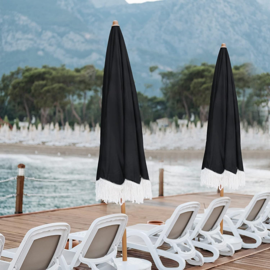 7 ft patio table umbrella AMMSUN 7ft Patio Fringe Umbrella,Noble Black