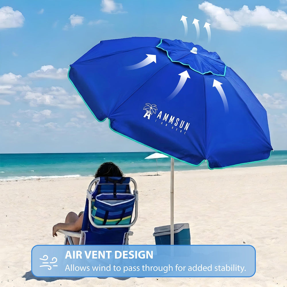 AMMSUN 2017 1.8m folded Beach umbrella with Tilt Portable Cabana Silver Coating Inside UV Protection Stripe (Blue)