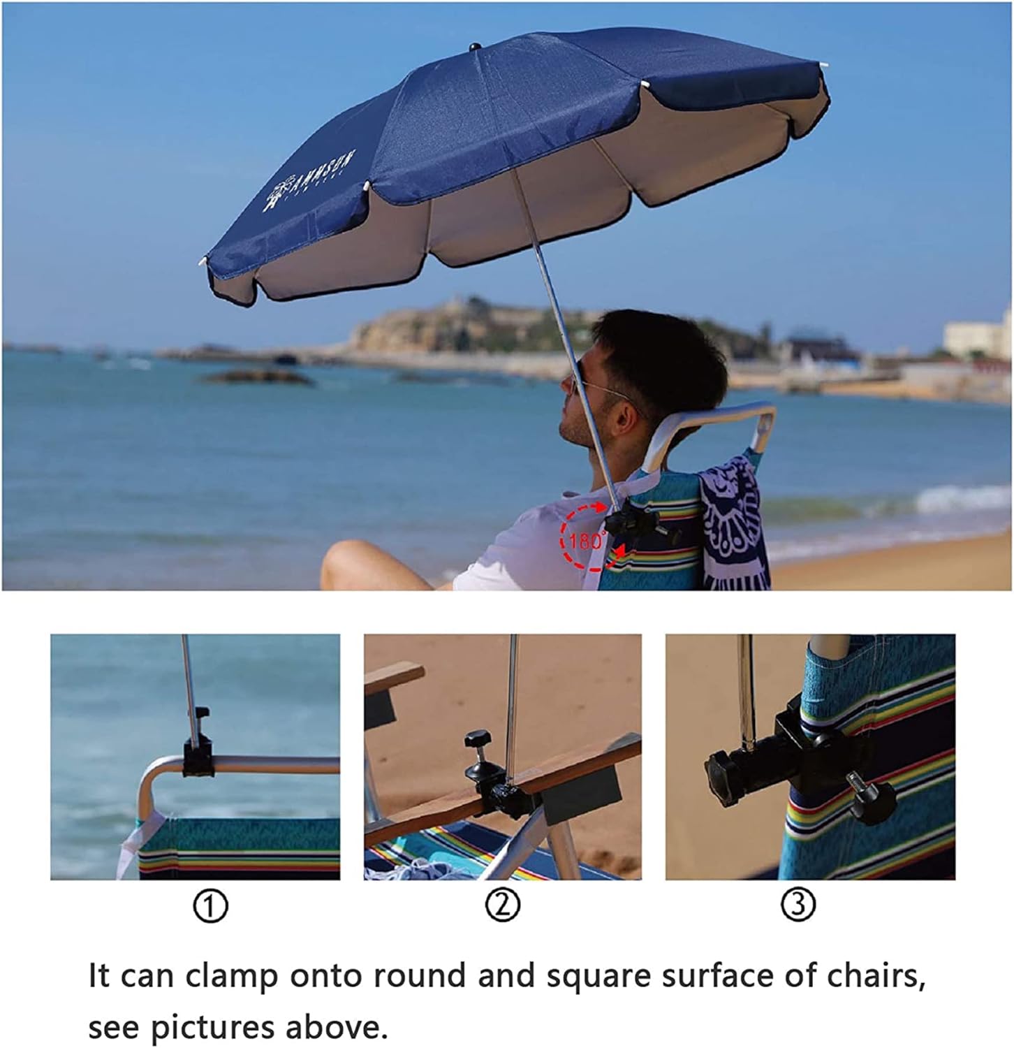 AMMSUN 43 inches Chair Umbrella with Universal Clamp Navy Blue