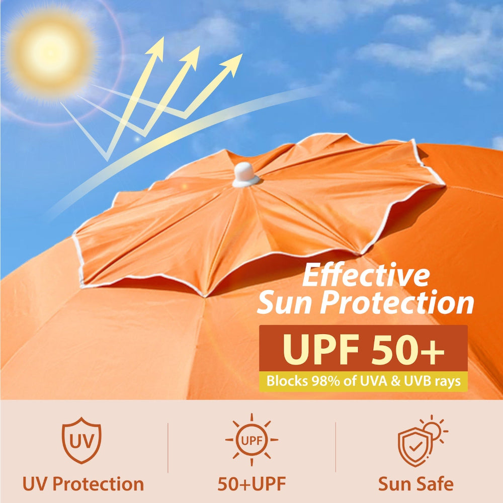 AMMSUN 6.5ft vibrant orange portable umbrella made of 98% UV resistant fabric for outdoor sun shades