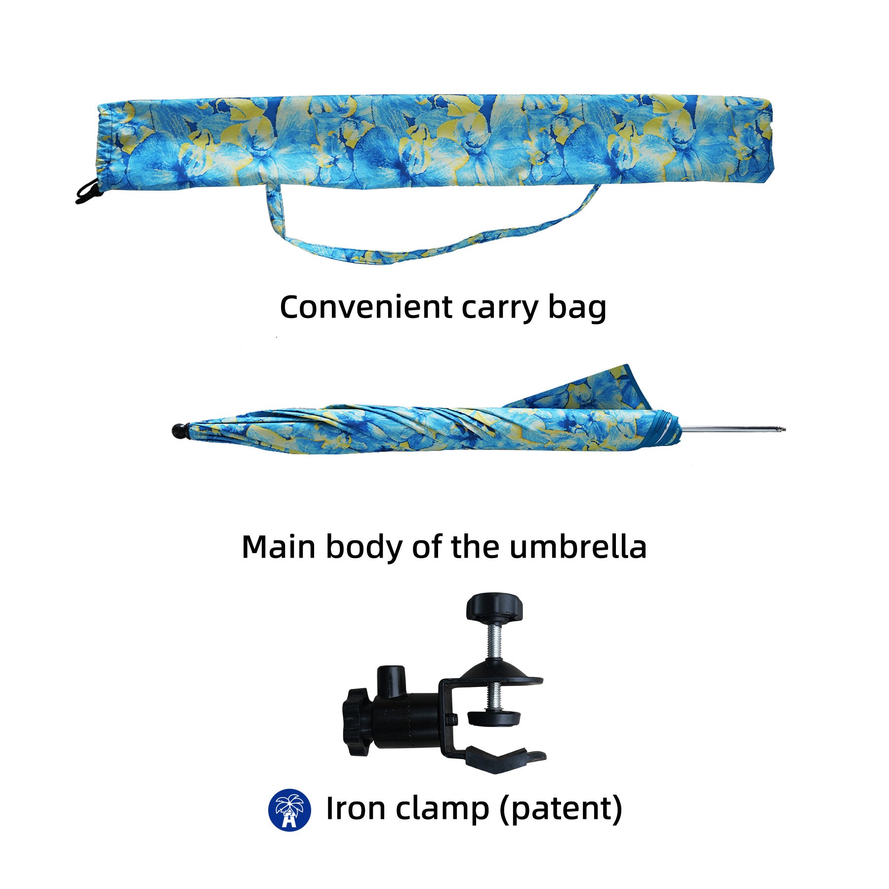AMMSUN 52 inches XL Chair Umbrella with Universal Clamp Vibrant Flowers