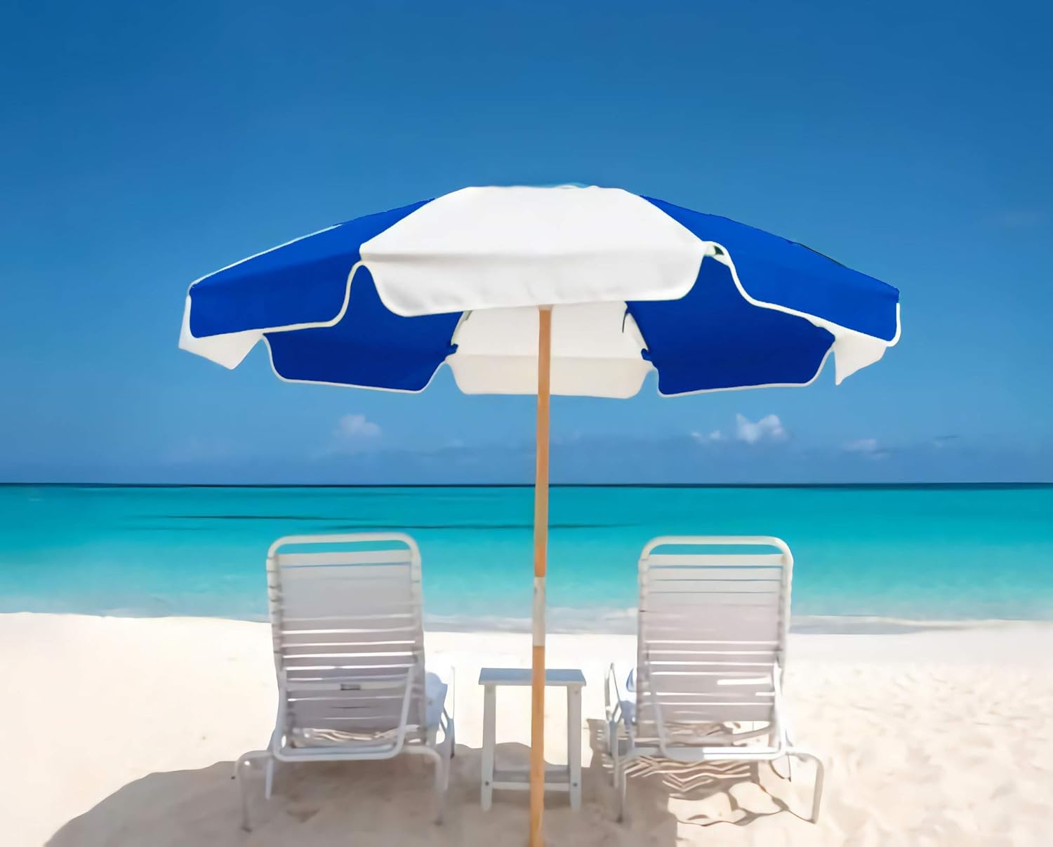 AMMSUN 7.5ft Commercial Grade Beach Umbrella Blue White