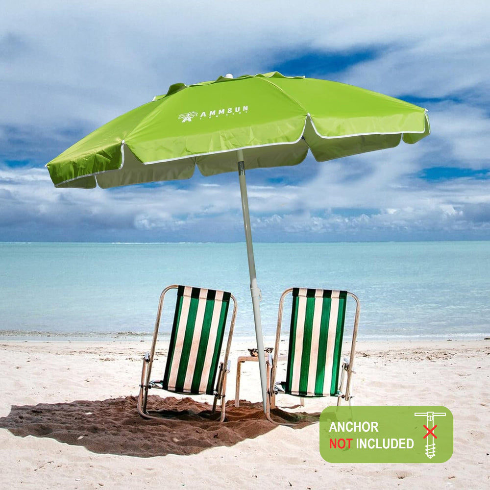 Two beach chairs positioned under an AMMSUN 6.5FT green umbrella outdoor patio heavy duty beach umbrella for sun