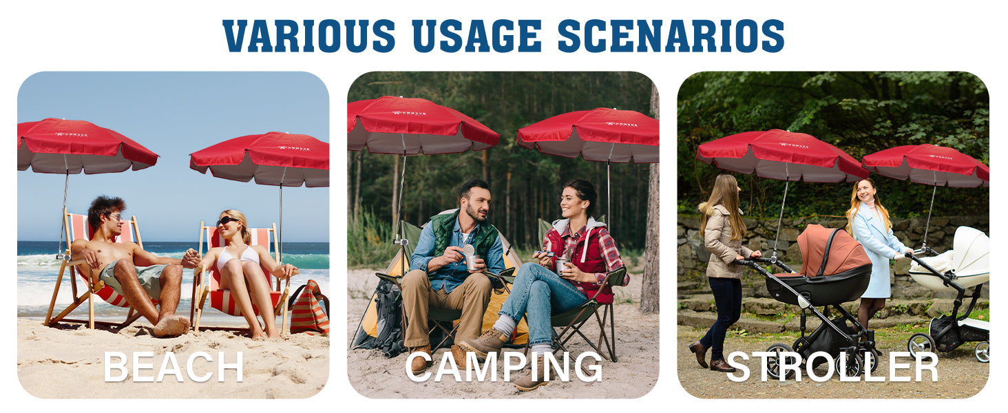 AMMSUN 2 packs red xl clip on umbrellas for outdoor chairs with clamp fits for beach, camping and on-the-go