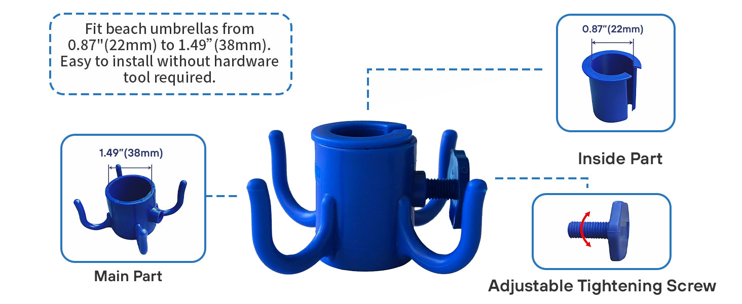 AMMSUN 4-prongs blue plastic beach hook fits for 0.87