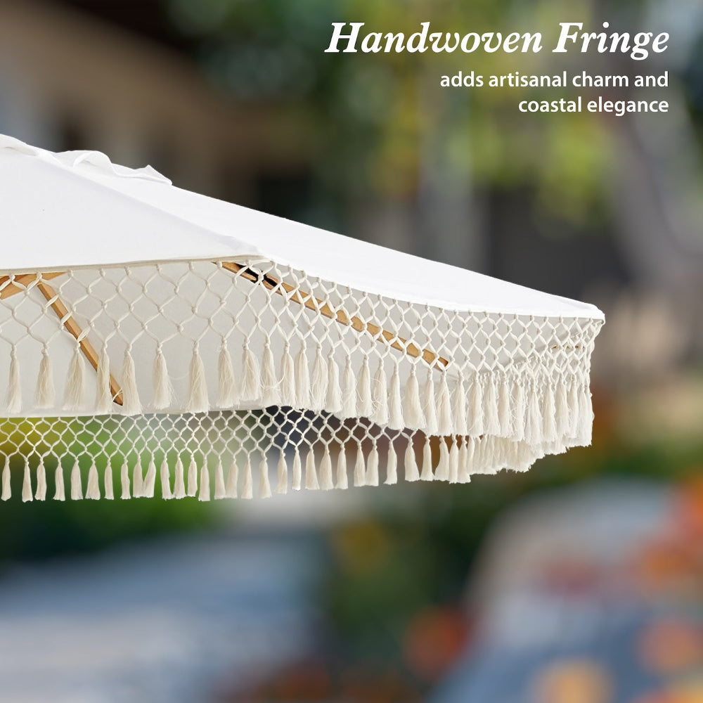 AMMSUN 8.5ft Natural White patio umbrellas pully lift for boho umbrella portable for beach, backyard