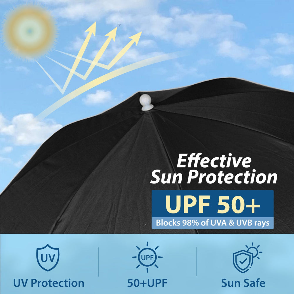 AMMSUN black extra large golf umbrella with clamp for folding chairs with canopy has UPF 50+ fabric