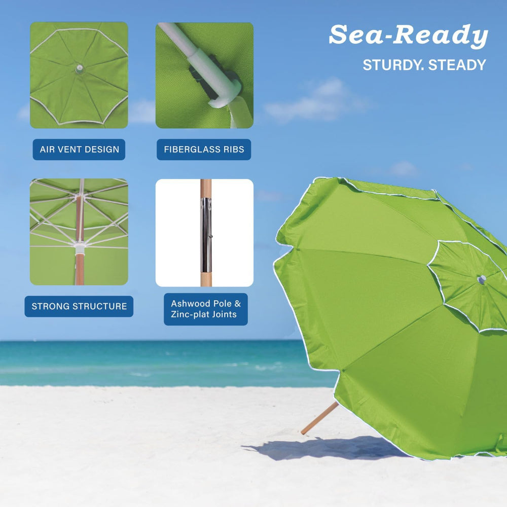 AMMSUN 7.5ft commercial grade yellow strips waterproof heavy duty beach umbrella with air-vent, strong structure