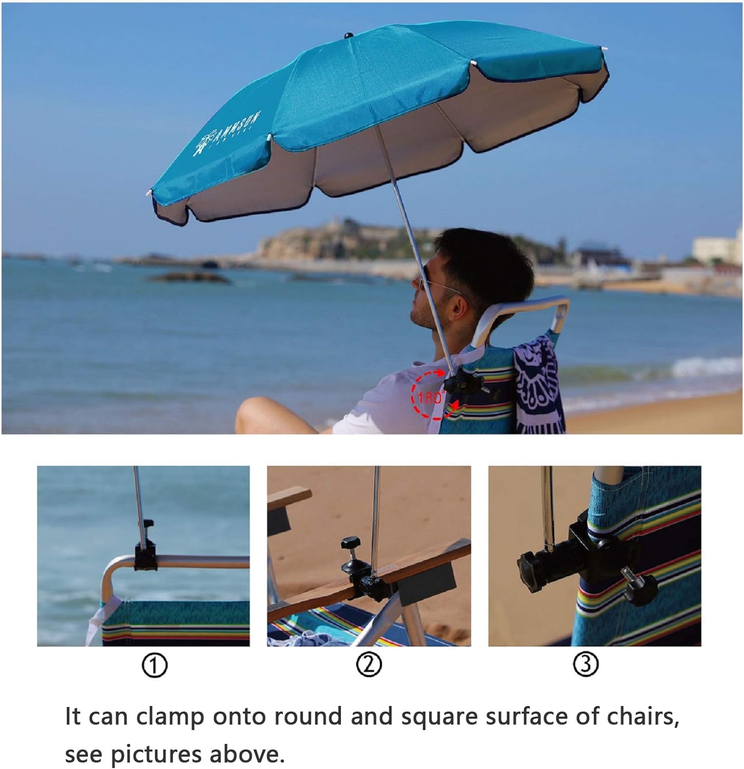AMMSUN 43 inches Chair Umbrella with Clamp Bright Blue 2 PCS