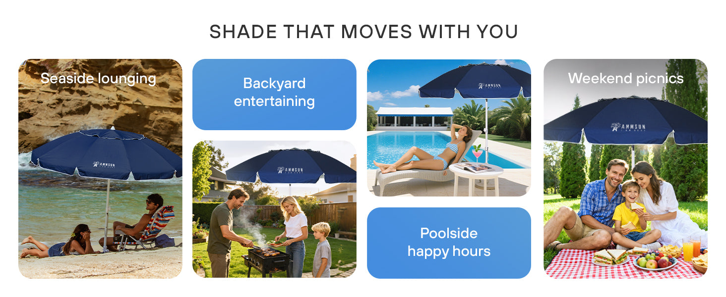 AMMSUN 8ft red heavy duty beach umbrella with sand anchor fits for seaside, backyard, poolside and picnics