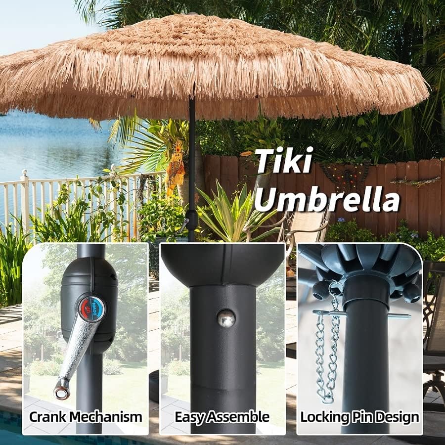 AMMSUN 9ft Hula Thatched Tiki Umbrella Hawaiian Style Patio Umbrella