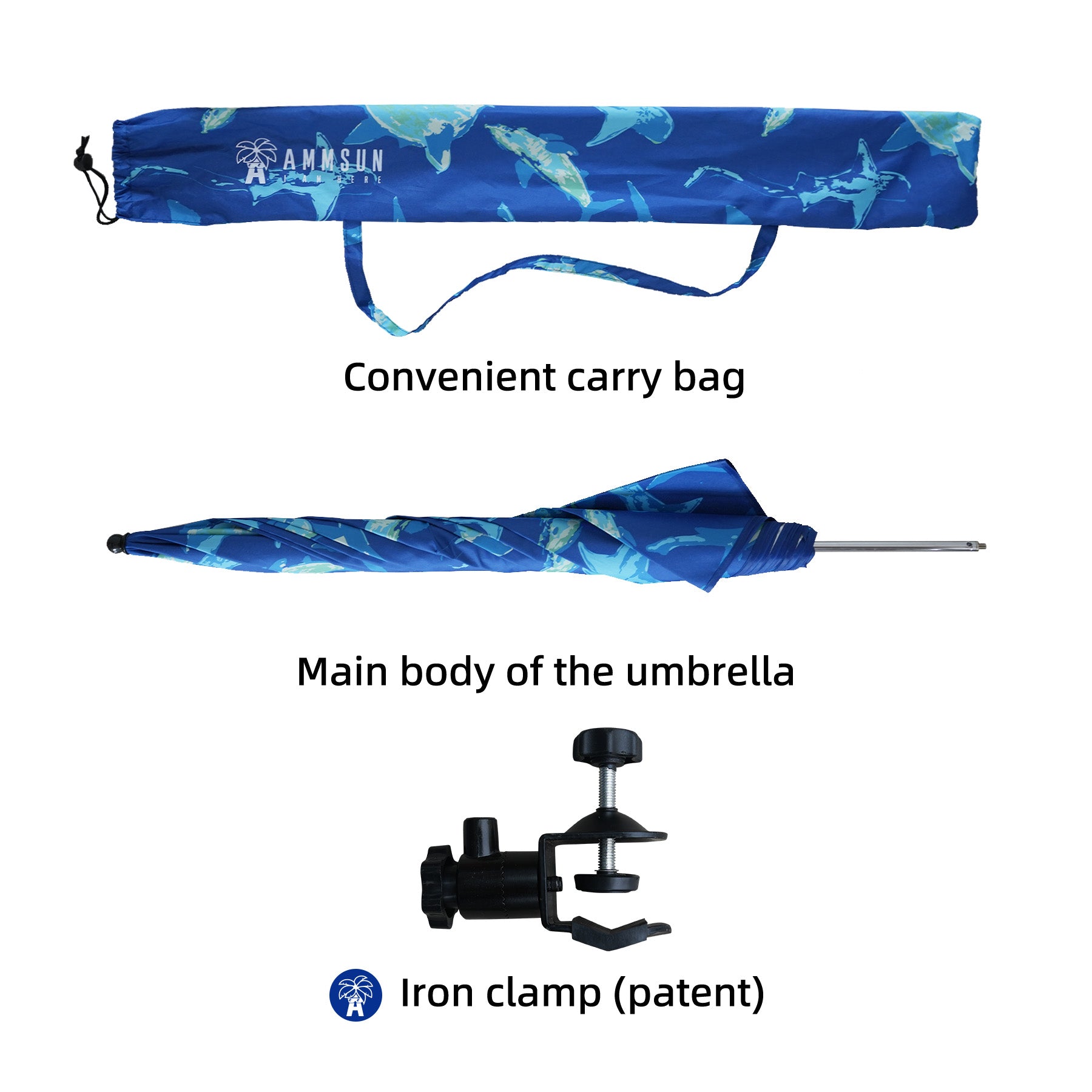 AMMSUN 52 inches XL Chair Umbrella with Universal Clamp Sharks