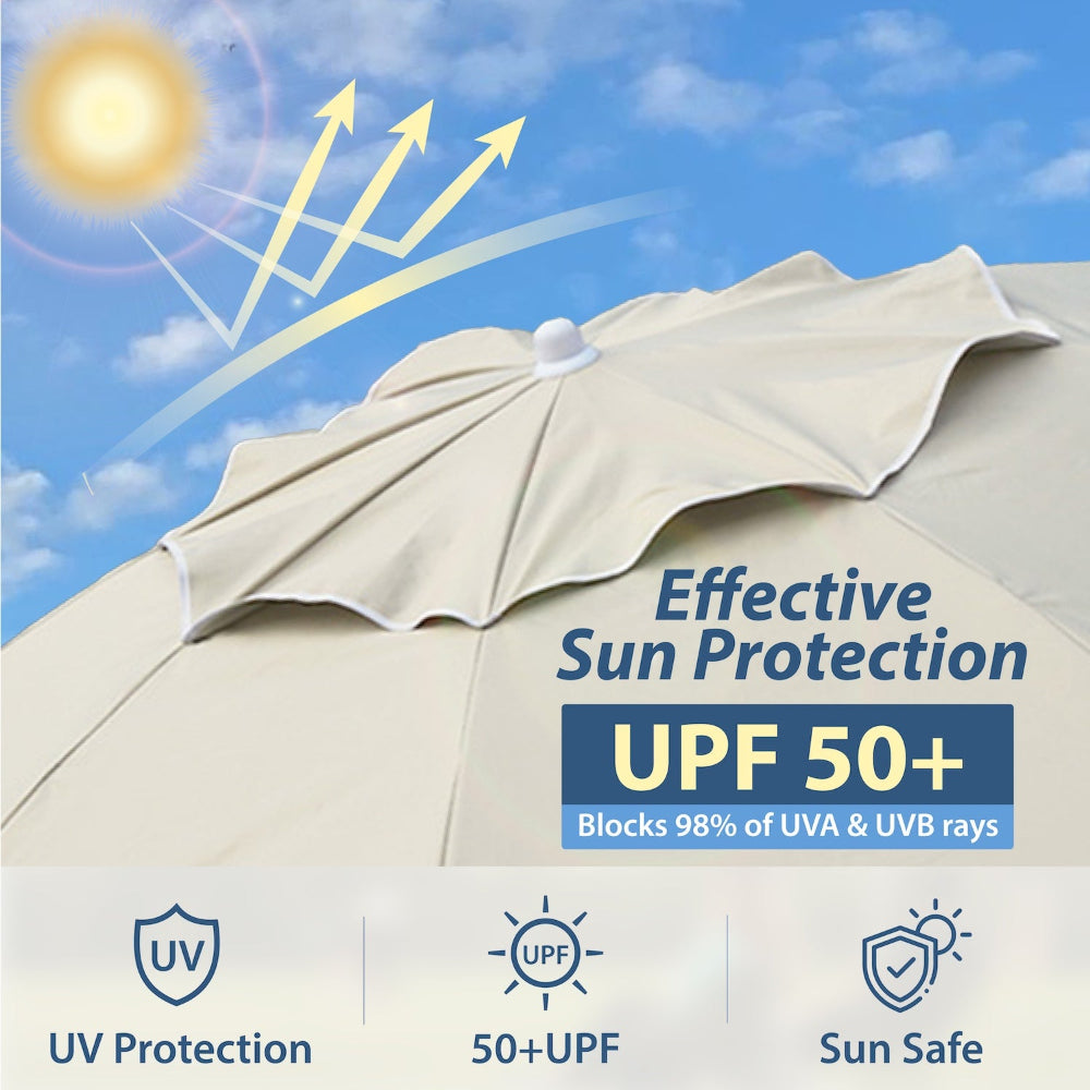 AMMSUN 6.5ft beige uv protection shade umbrella portable with stand for sport umbrella has air vent for stability