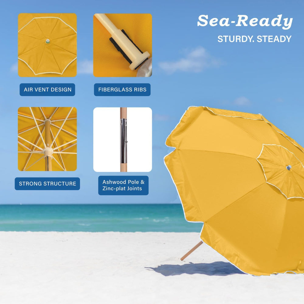 AMMSUN 7.5ft commercial grade yellow strips waterproof heavy duty beach umbrella with air-vent, strong structure