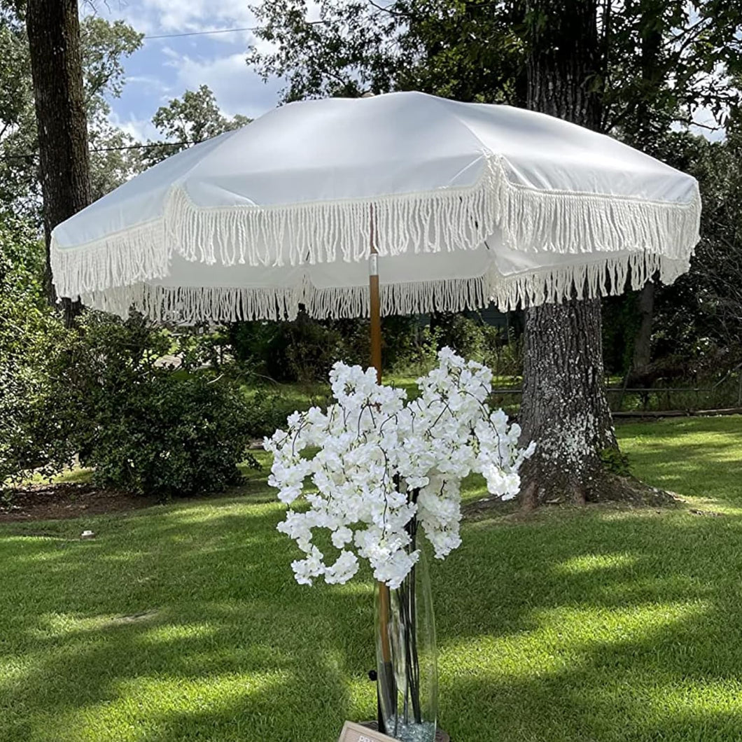 ammsun patio umbrella AMMSUN 7ft Patio Fringe Umbrella,Elegant Cream