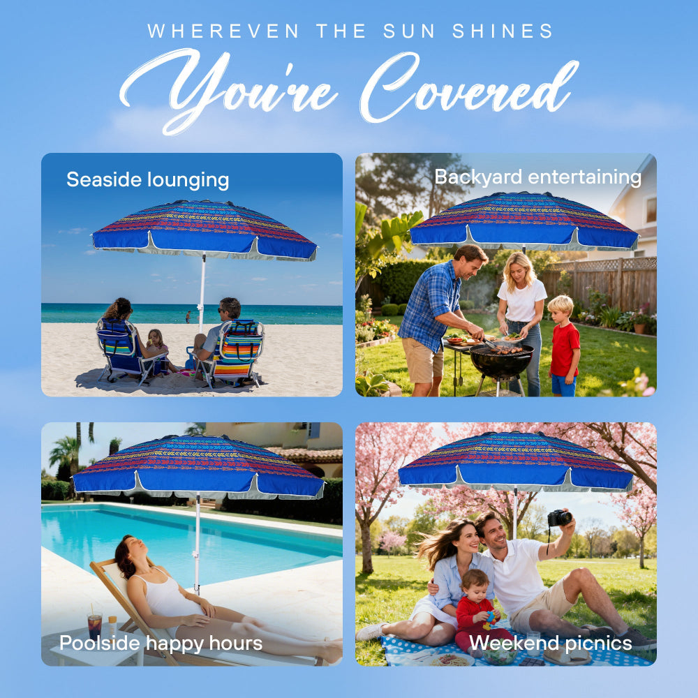 AMMSUN 8ft extra large beach umbrella with sand anchor fits for seaside, backyard, poolside and picnics