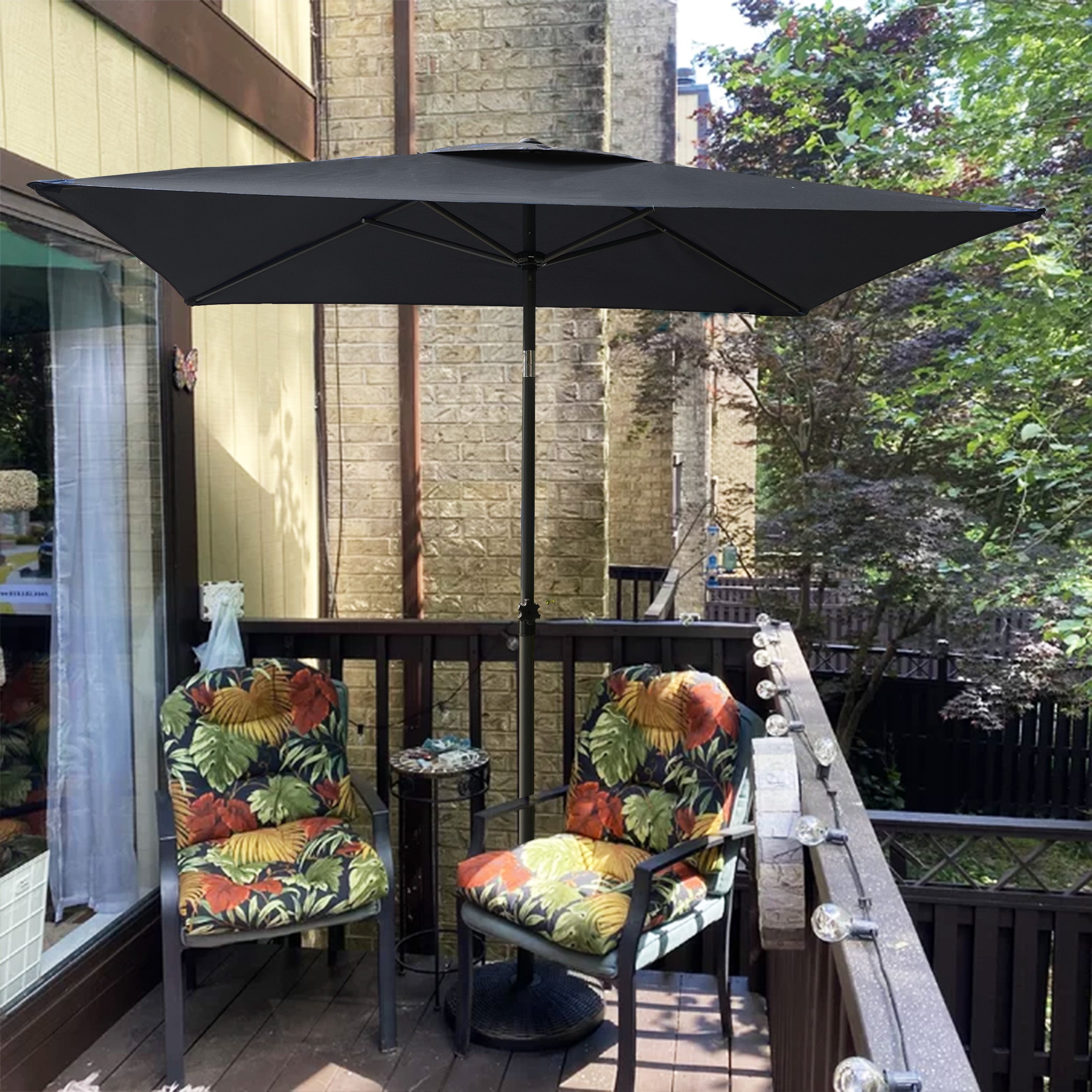 black patio umbrella rectangle AMMSUN 6.6 x 4.3ft Rectangular Patio table Umbrella,Black