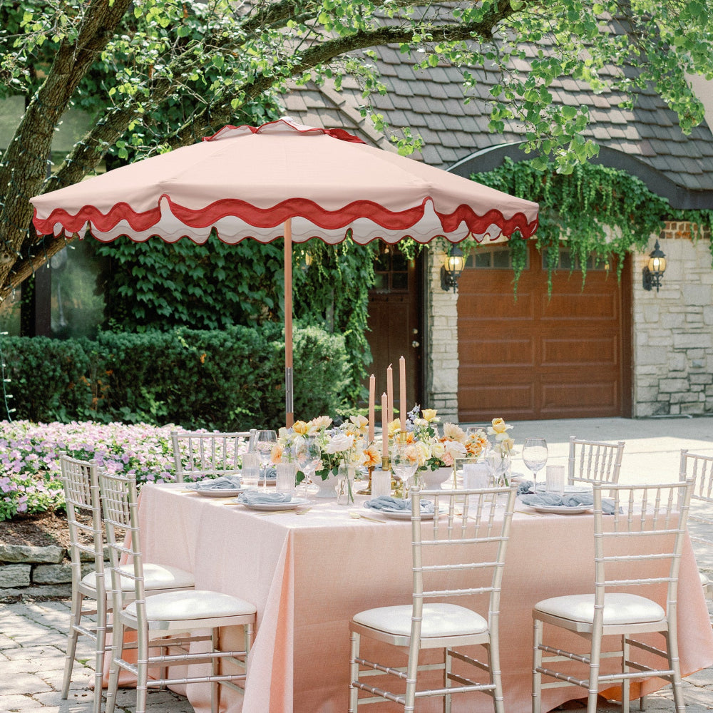 AMMSUN extra large beach umbrellawith a deep peach canopy, providing shade against the sun.