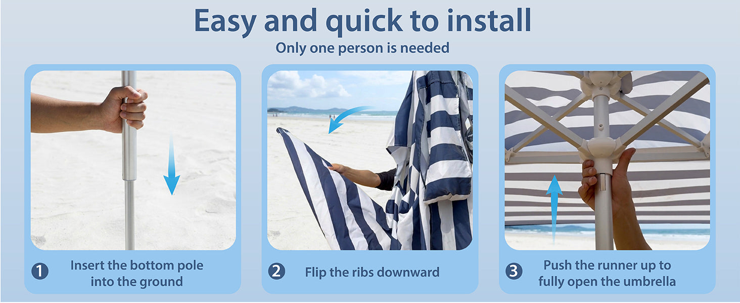 3 steps to set up AMMSUN 8'x8' lightweight portable beach cabana tent