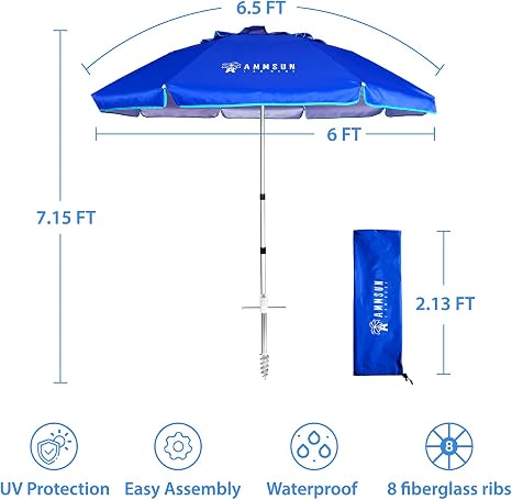 AMMSUN 6.5ft twiced folded shade umbrella portable sun shade umbrella is in 7.15ft high