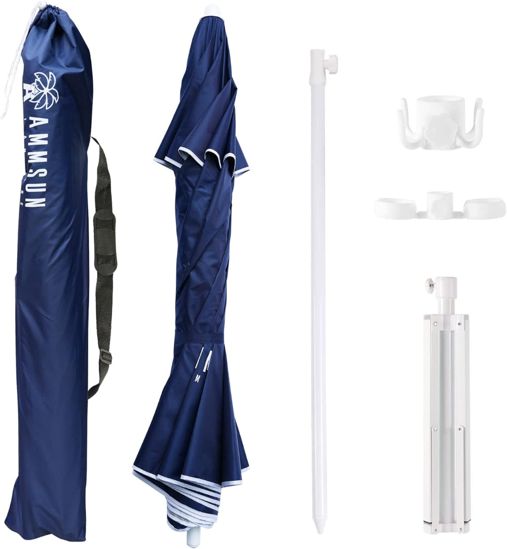 AMMSUN 6.5ft navy blue outdoor umbrella with base has hook and cup holder for patio umbrellas & shade