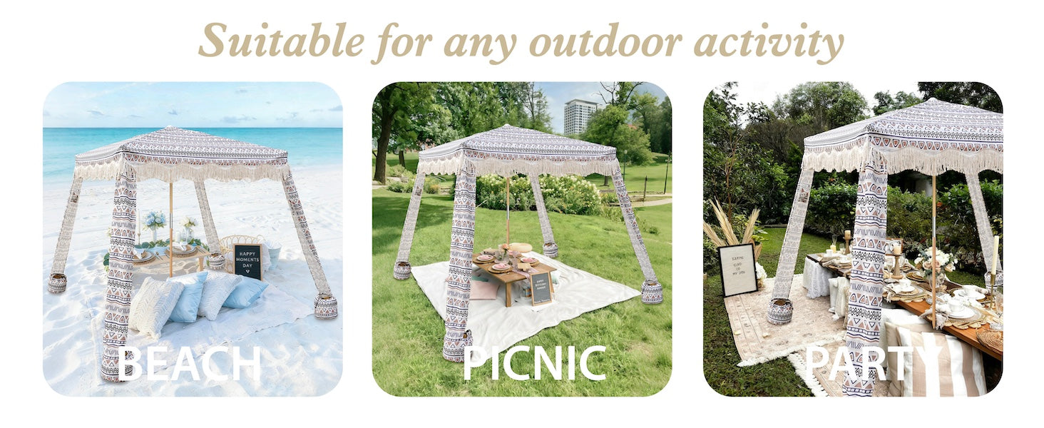 AMMSUN outdoor shade fringe coolcabana beach tent fits for seaside, picnic and party
