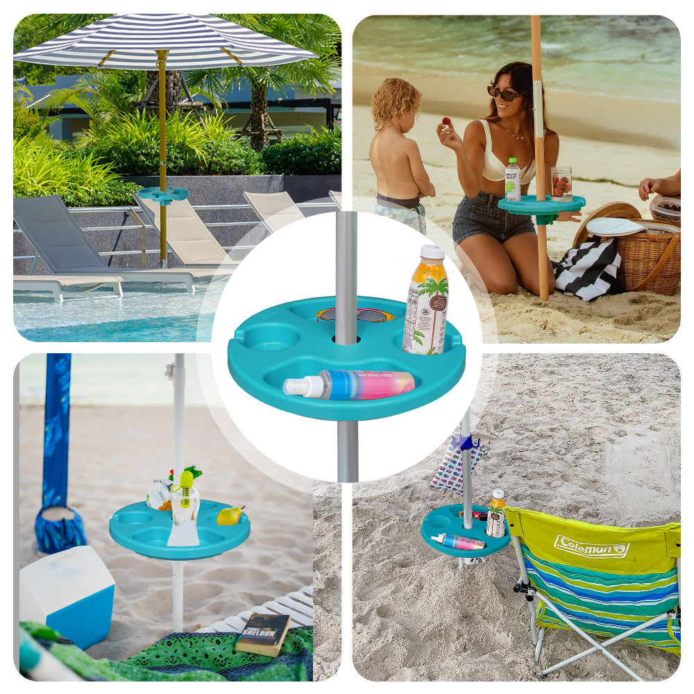 food tray for patio umbrella AMMSUN 13 inch Beach Umbrella Table Tray,Teal