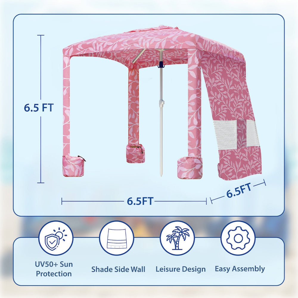 AMMSUN 6.5'×6.5' beach cabanas for sand with privacy sunwall in 6.5ft high with sturdy ribs and sand bags