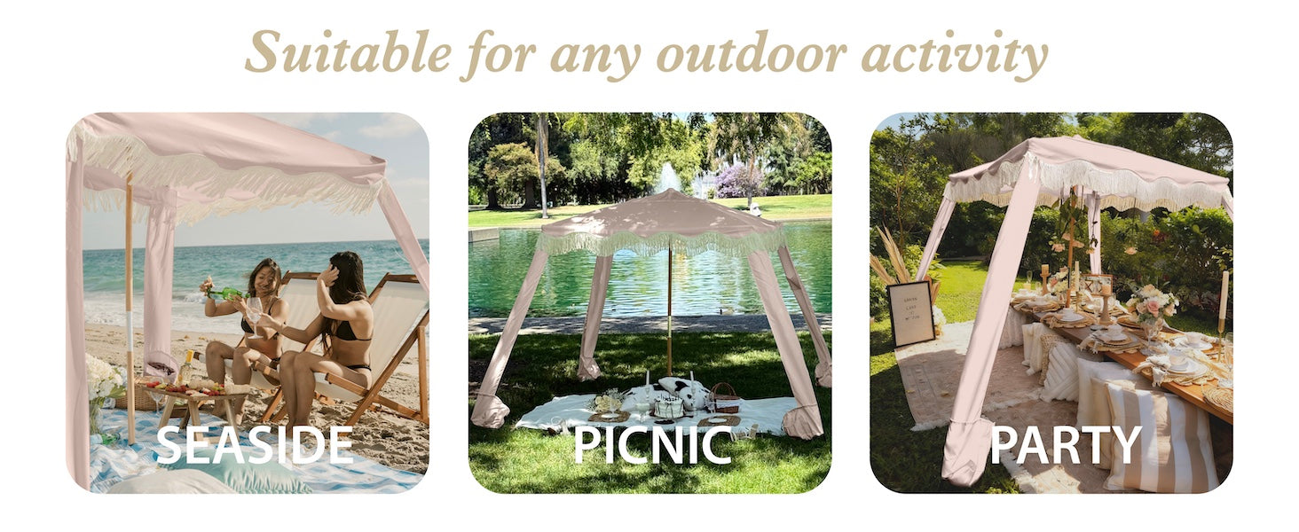 AMMSUN outdoor shade fringe cabana for beach gear purchasers fits for seaside, picnic and party