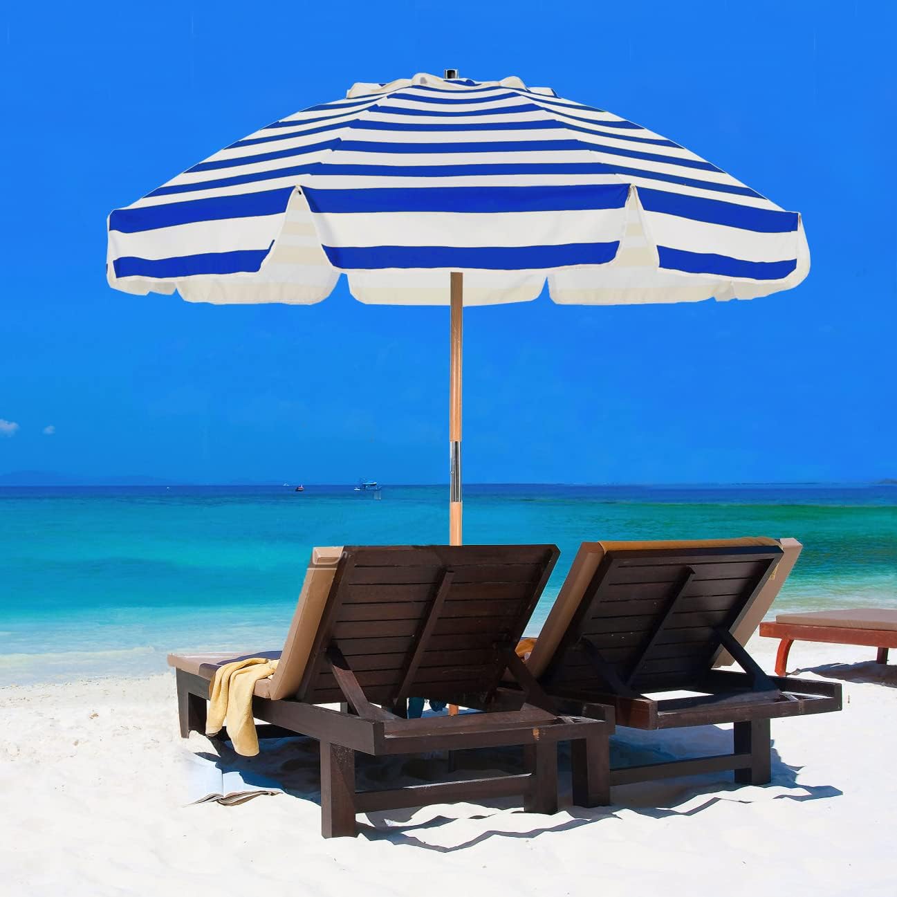 AMMSUN 7.5ft Commercial Grade  Beach Umbrella Blue Strips