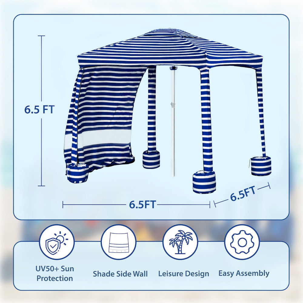 AMMSUN 6.5'×6.5' beach cabanas for sand with privacy sunwall in 6.5ft high with sturdy ribs and sand bags