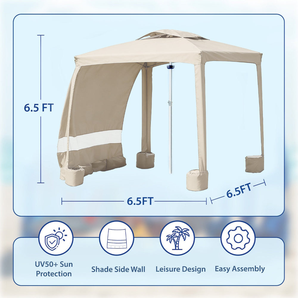 AMMSUN 6.5'×6.5' beach cabanas for sand with privacy sunwall in 6.5ft high with sturdy ribs and sand bags