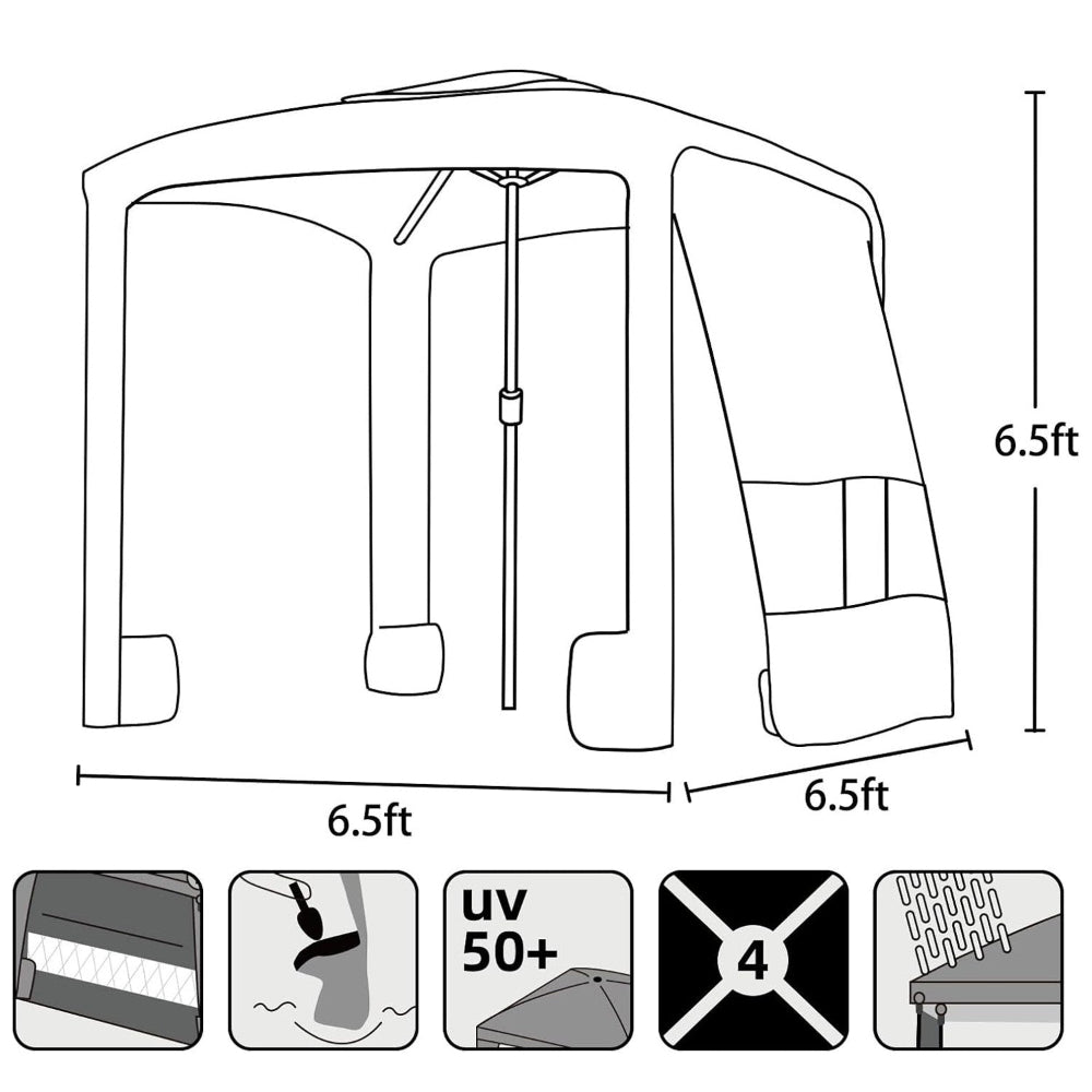 AMMSUN 6.5'×6.5' beach cabanas for sand with privacy sunwall in 6.5ft high with sturdy ribs and sand bags