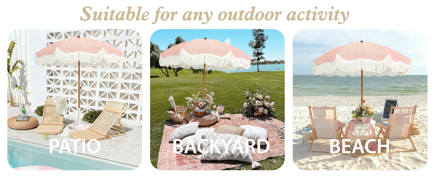 AMMSUN 6.5ft pink stripe umbrella outdoor ideal for the beach, patio, backyard, lawn, pool, and garden